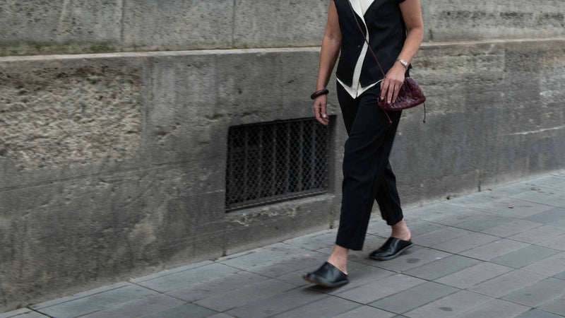 IKKHO trousers collection hero image featuring tailored tapered trousers designed for comfort, movement, and modern workwear