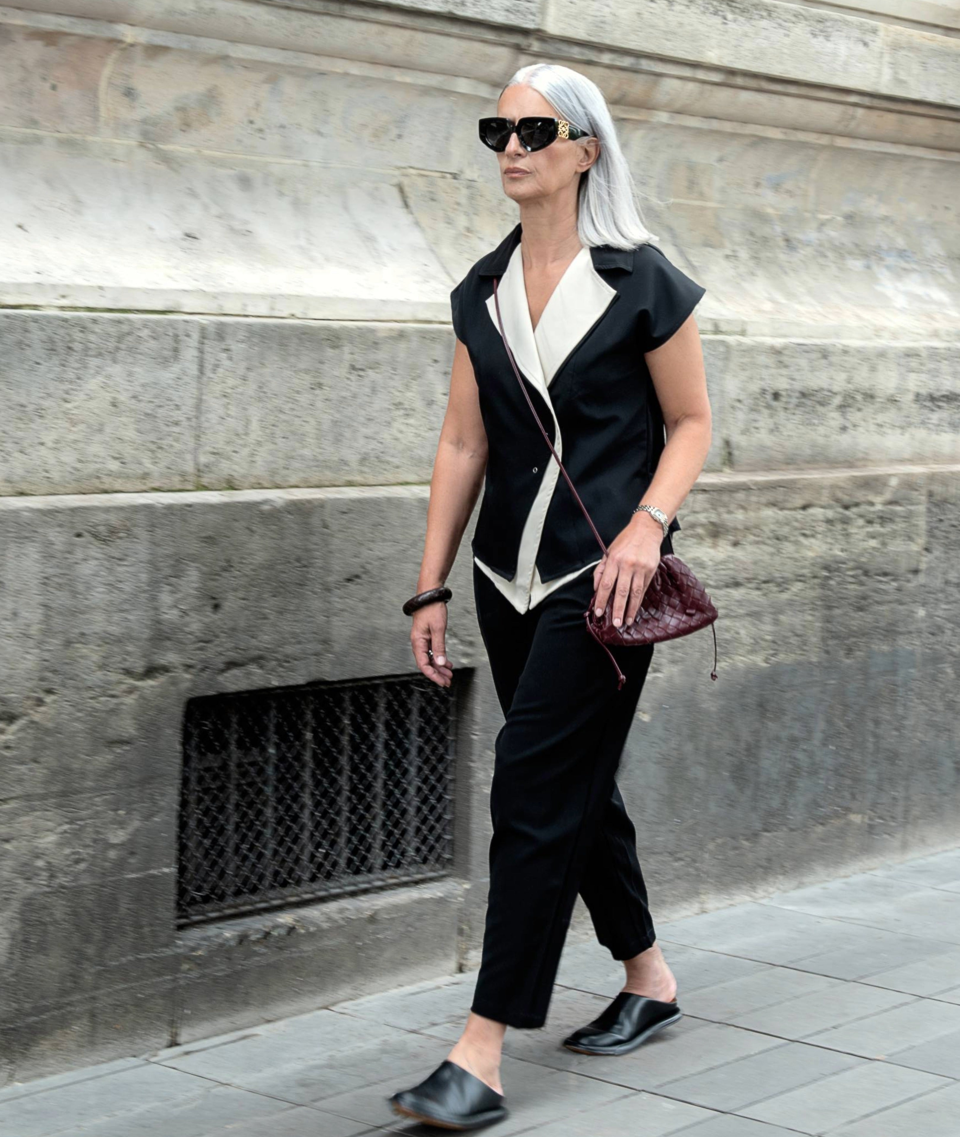 Full look of Edge Double Collared Top by IKKHO with tailored trousers for a polished modern workwear outfit