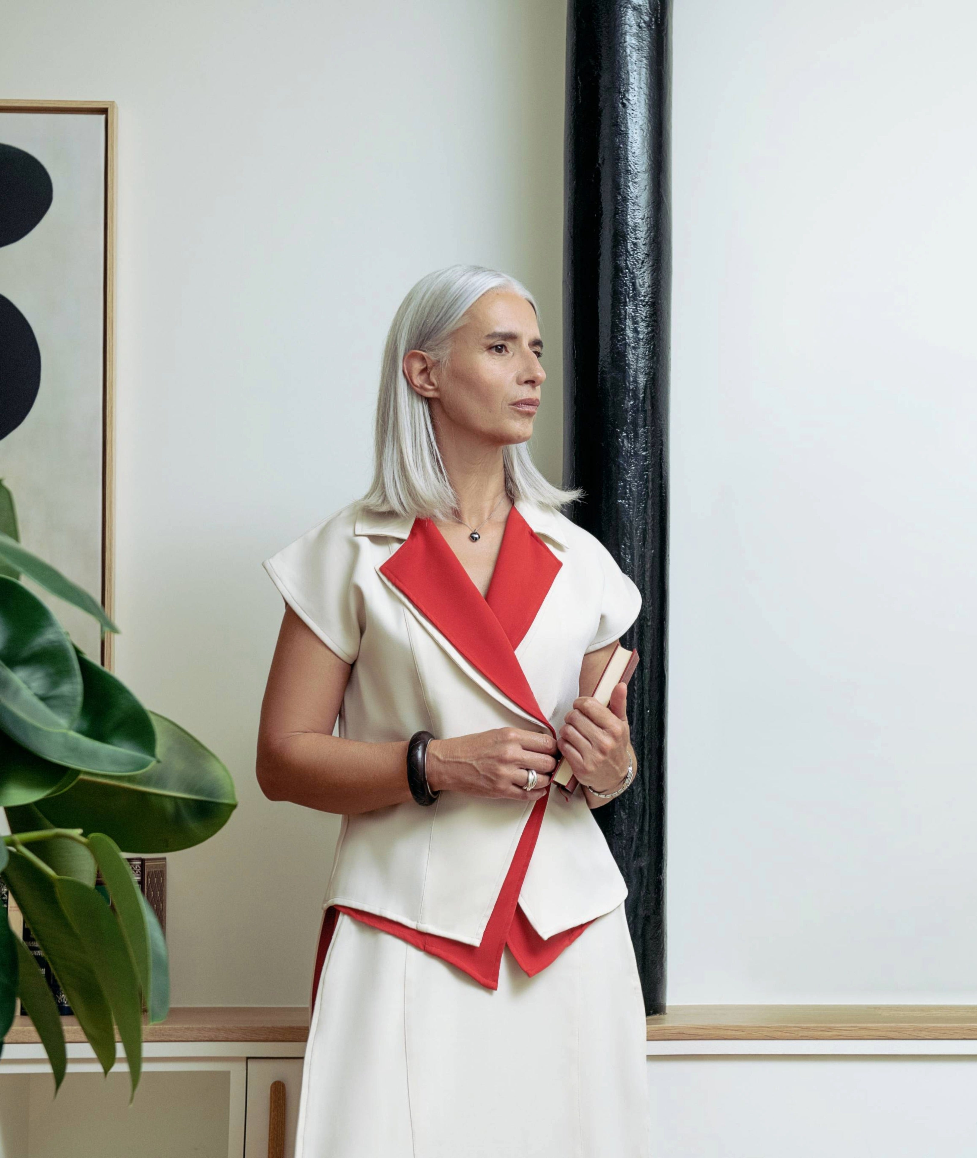 Edge Double Collared Top by IKKHO styled as modern workwear with refined colour block detail