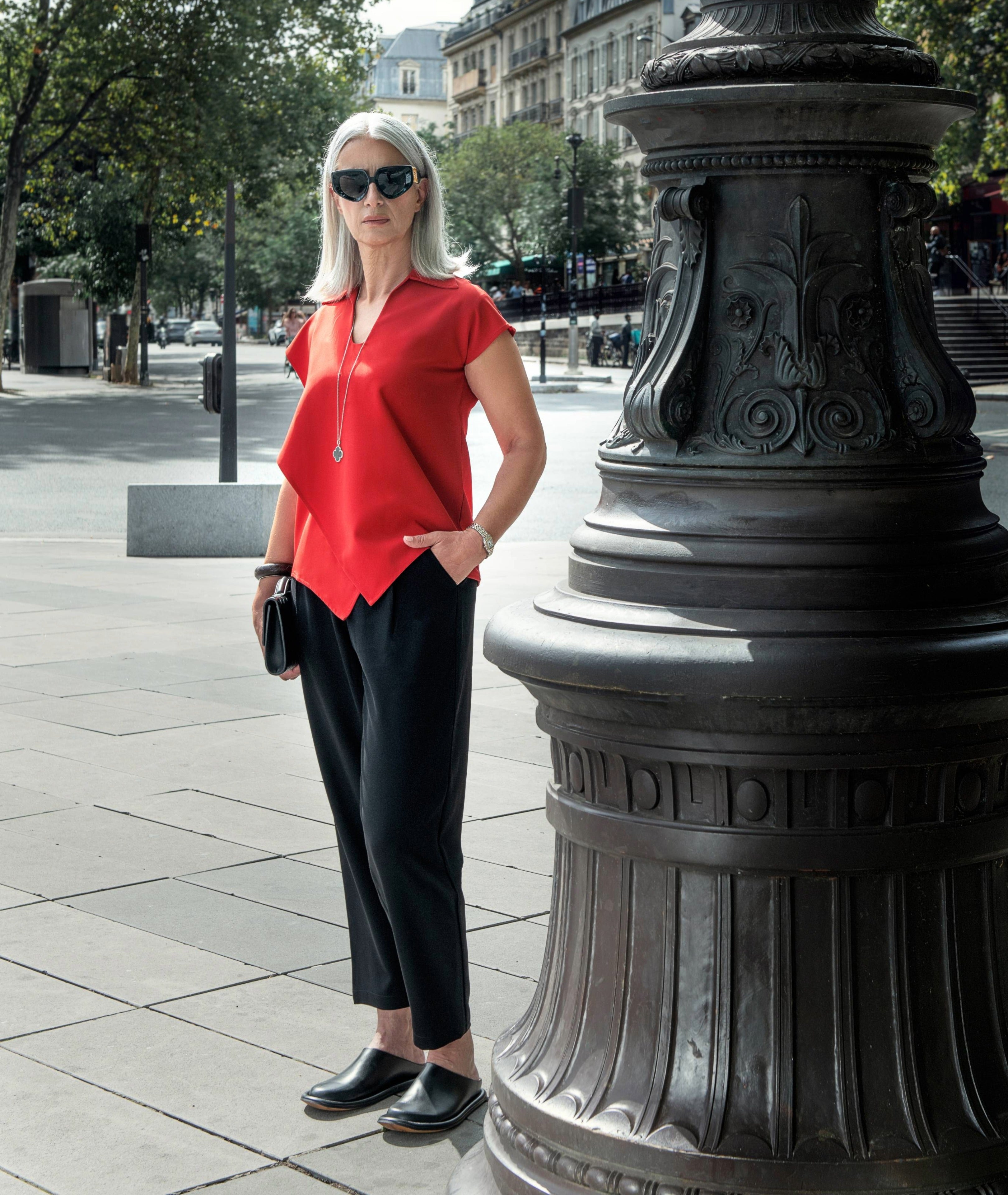 Wave Overlap orange structured tunic dress styled for modern womenswear by IKKHO